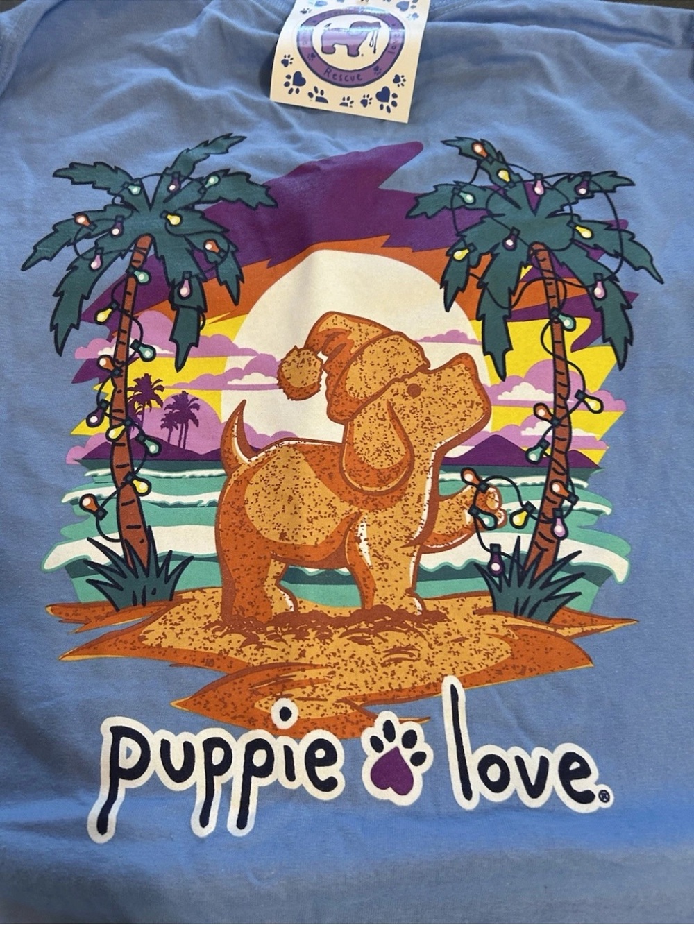 Long Sleeve Santa  Size 3X Blue Holiday Puppy Graphic Tee